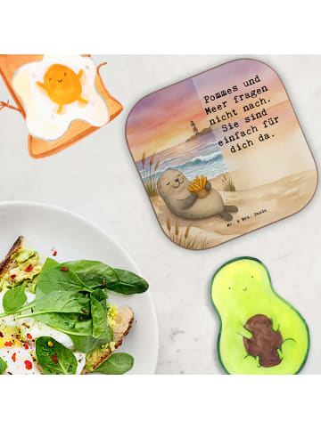 Mr. & Mrs. Panda Tisch-Untersetzer Robbe Pommes Design mit Spruch in Weiß