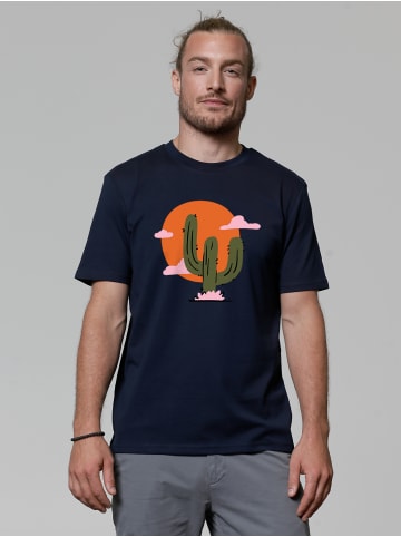 wat? Apparel T-Shirt Kaktus im Sonnenuntergang in Dunkelblau