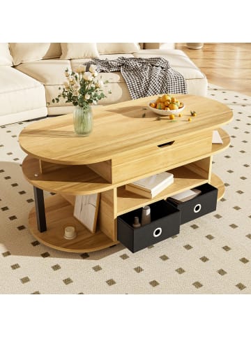 ABRIHOME Couchtisch in Holzoptik mit Liftfunktion & Stauraum – 105x50x45(60) cm