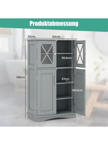 COSTWAY Badezimmerschrank Holz 60x30x108cm in Grau