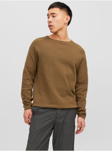 Jack & Jones Rundhals Strickpullover Langarm Sweater aus Baumwolle JJEHILL in Mittelbraun