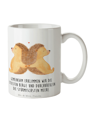 Mr. & Mrs. Panda Tasse Igel händchenhaltend mit Spruch in Weiß