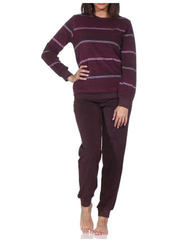 NORMANN Frottee Schlafanzug langarm Bündchen Streifenoptik in beere