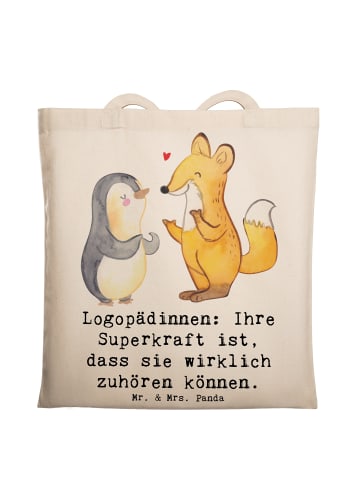 Mr. & Mrs. Panda Tote Bag Logopädin Superkraft mit Spruch in Creme