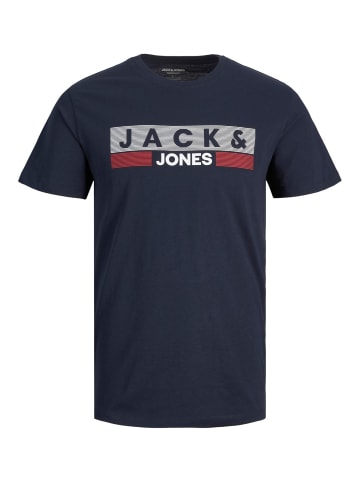 Jack & Jones Logo T-Shirt Plus Size Kurzarm Übergrößen Shirt JJECORP in Dunkelblau-2