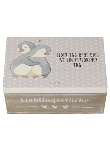 Mr. & Mrs. Panda Schatzkiste Pinguine Kuscheln mit Spruch in Grau Pastell