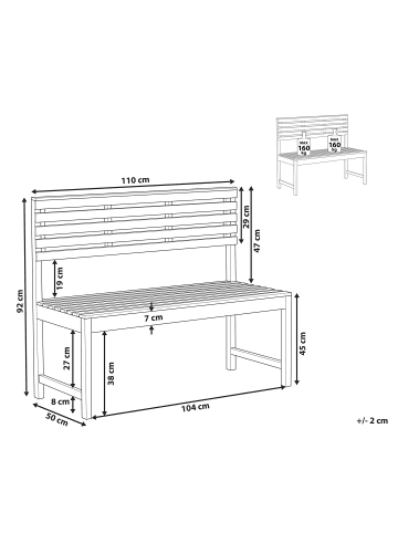 Beliani Gartenbank TREIA in Braun - (W) 110 x (H) 92 x (L) 40 cm