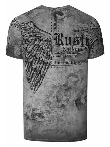 Rusty Neal Biker T-Shirt Verwaschen mit All Over Prints in Anthrazit