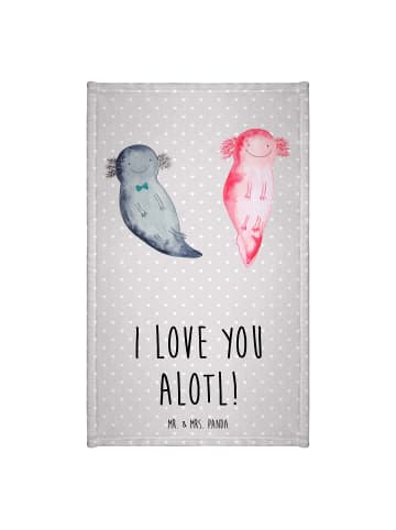 Mr. & Mrs. Panda Handtuch Axolotl Liebe mit Spruch in Grau Pastell