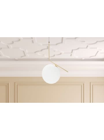 Mauro Ferretti Kronleuchter aus goldenem Metall mit weißer Glaskugel, 50 x 30 x 100 cm