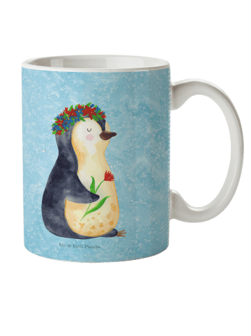 Mr. & Mrs. Panda Kindertasse Pinguin Blumen ohne Spruch in Eisblau