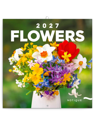 NOTIQUE Wandkalender 2027 mit 6-sprachigem Kalendarium in Flowers - 30 x 30 cm