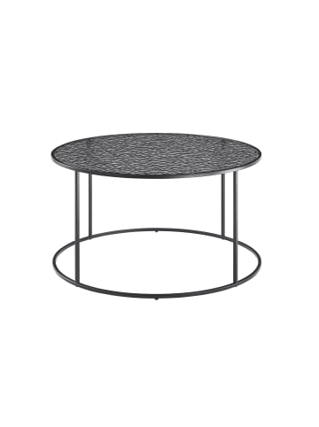 SalesFever Couchtisch rund 80 cm Glasplatte mit Strukturoptik und Metallgestell in Schwarz