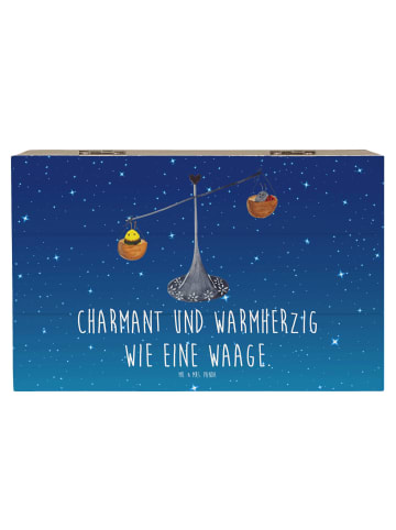 Mr. & Mrs. Panda Holzkiste Sternzeichen Waage mit Spruch in Sternenhimmel Blau