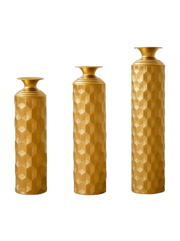 ABRIHOME Deko Vasen in Gold 3er Set mit Wabenmuster halbhandgefertigt 50/65/85 cm