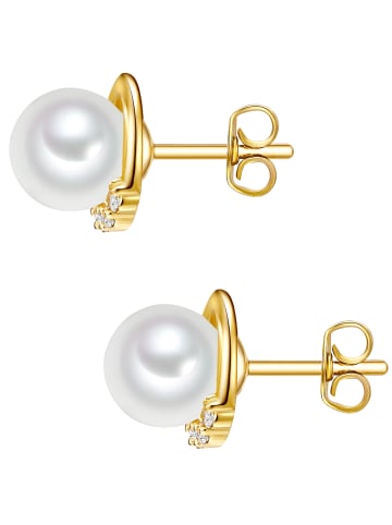 Lulu & Jane Ohrstecker aus Metall-Legierung mit Zirkonia und Muschelkernperle in gelbgold