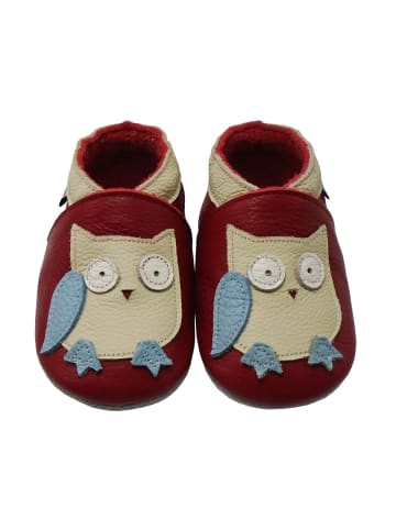 Yalion Leder-Krabbelschuhe "Eulen" in Rot