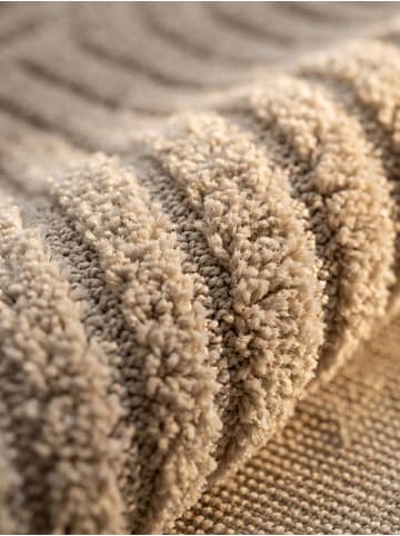 KADIMA DESIGN Hochflorteppich 3D Bögen Boho Waschbar Wohnzimmer in Beige