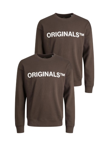 Jack & Jones 2er-SET Sweater Rundhals Pullover mit ORIGINALS Print in Braun