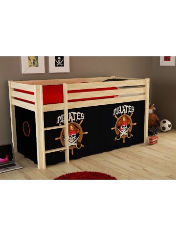 58 aufm Kessel KINDERBETT Karolina 210x114x106 Massivholz Natur Textilset Pirate
