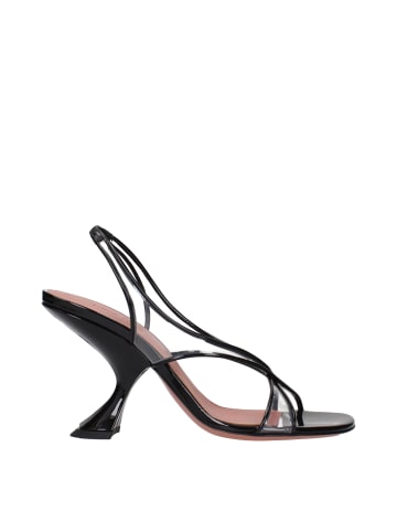 Amina Muaddi Schwarz Leder Stiletto Absatz Sandalen
