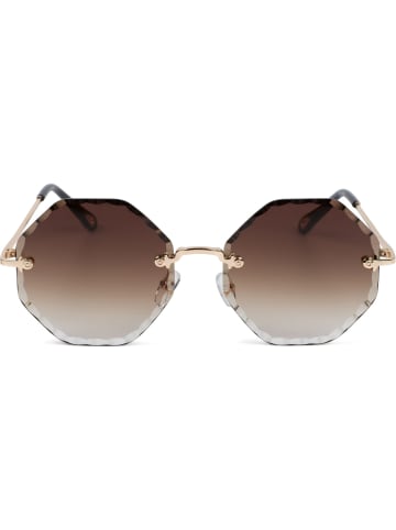 styleBREAKER Runde Sonnenbrille in Gold / Braun Verlauf