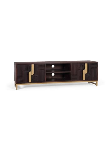 Giner y Colomer TV-Schrank aus massivem Mangoholz mit goldenem Metallsockel in Brown