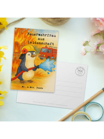 Mr. & Mrs. Panda Grußkarte Feuerwehrfrau Leidenschaft Design mit... in Weiß