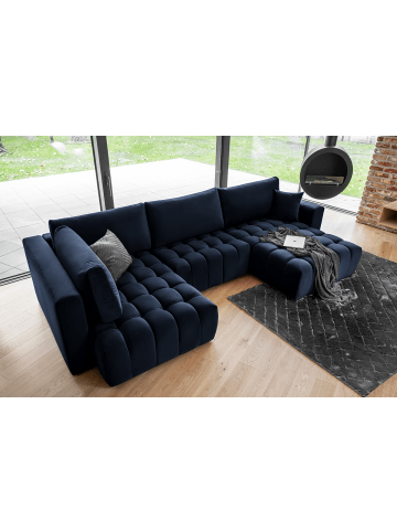 MF Design Bonita Recamiere Rechts in Navyblau -  (L) 175 x (B) 350 x (H) 92 cm
