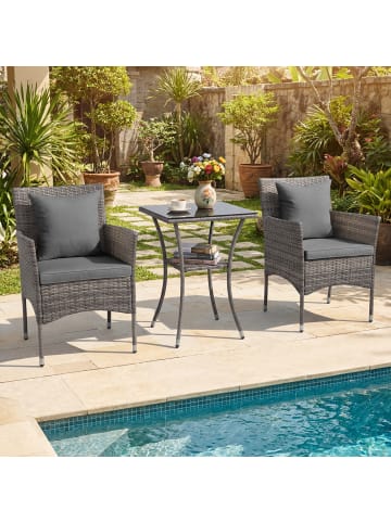 COSTWAY Polyrattan Gartenmöbel 3 tlg. Set in Grau