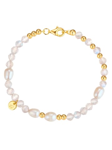 Glanzstücke München Armband aus Sterling Silber mit Labradorit und Süßwasser-Zuchtperle in gelbgold
