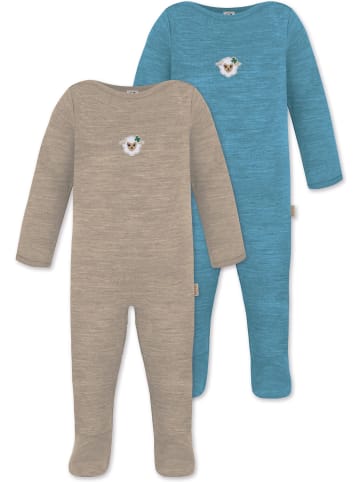 Normani Outdoor Sports Normani Outdoor Sports 2er Pack MERINO Baby Merino Strampler „Levin" in Beige/Blau