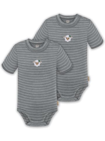 Normani Outdoor Sports 2x Baby Merino Kurzarm Body in Grau gestreift