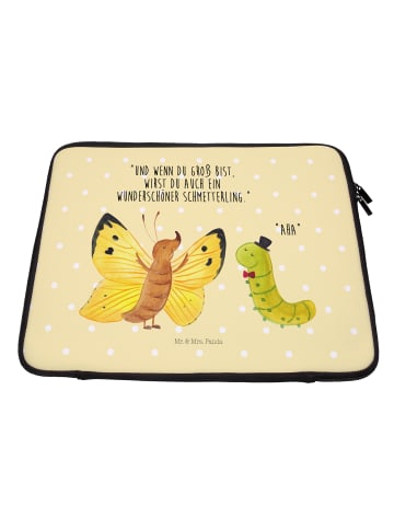 Mr. & Mrs. Panda Laptop Sleeve Raupe Schmetterling mit Spruch in Gelb Pastell