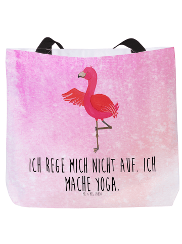 Mr. & Mrs. Panda Strandtasche Flamingo Yoga mit Spruch in Aquarell Pink