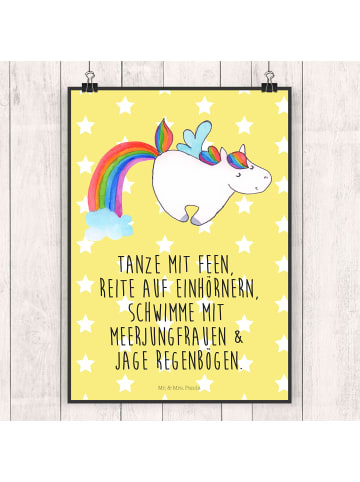 Mr. & Mrs. Panda Bild Einhorn Fliegendes Pferd mit Spruch in Gelb Pastell