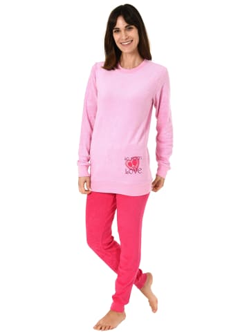 NORMANN Frottee Pyjama langarm Schlafanzug Bündchen und Herz - 50242 in rosa