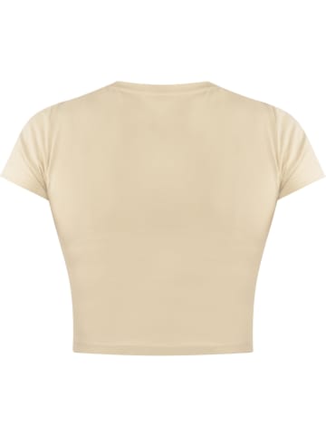 Janice 2 x Damen crop T-Shirt hochgeschlossen Nerano in Beige/Weiß
