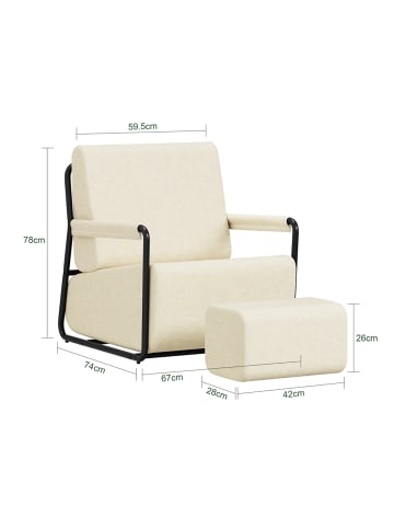 SoBuy Sessel mit Hocker in Cremeweiß - (W) 67 x (H) 78 x (L) 59.5 cm