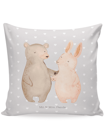 Mr. & Mrs. Panda bedrucktes kissen Bär und Hase Umarmen ohne Spruch in Grau Pastell