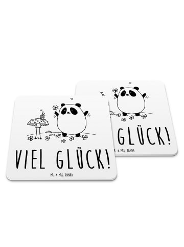 Mr. & Mrs. Panda Glasuntersetzer Panda Glück mit Spruch in Weiß
