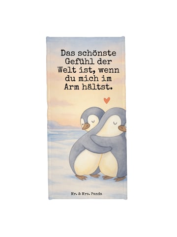 Mr. & Mrs. Panda Badehandtuch Pinguine Kuscheln Design mit Spruch in Weiß