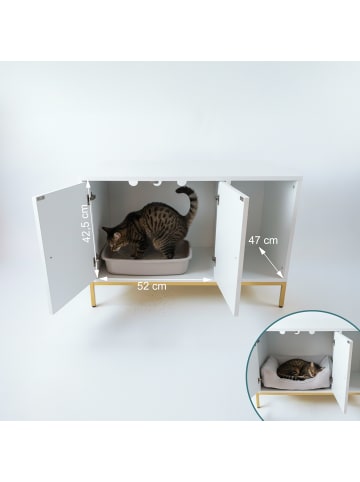 relaxdays Katzenschrank in Weiß/ Gold – (B)80 x (H)55 x (T)50 cm