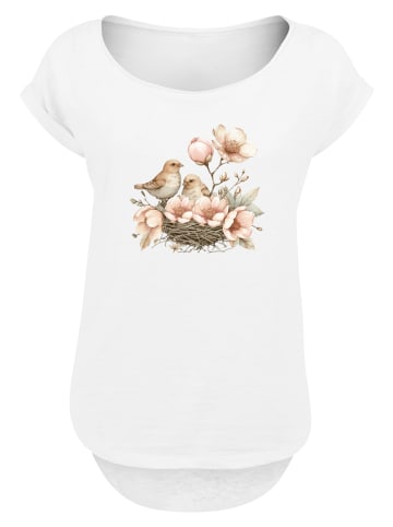 F4NT4STIC Long Cut T-Shirt Vogelnest Blumen in weiß