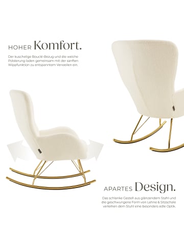 tectake Schaukelstuhl   Swing, 70 x 93 x 100 cm, Belastbarkeit 120 kg, creme/gold