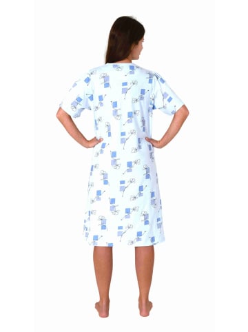 NORMANN Kurzarm Nachthemd Knopfleiste am Hals - 80111 in blau