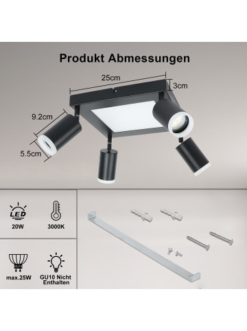 ZMH Deckenleuchte LED 4-flammige GU10 in schwarz rechteckig schwenkbar L 51cm