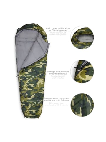 Where Tomorrow Camping Schlafsack Mumienschlafsack Tasche 230x80x55cm Camouflage Grün