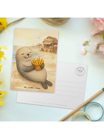 Mr. & Mrs. Panda Postkarte Robbe Pommes Design ohne Spruch in Weiß