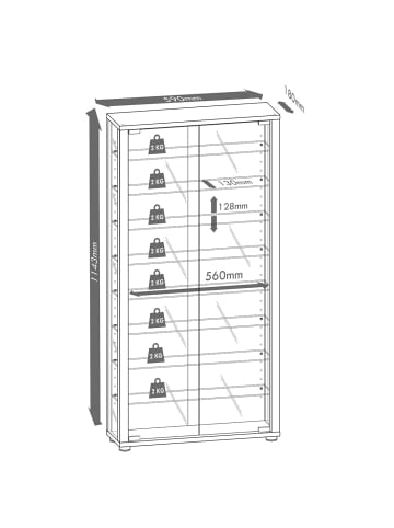 ebuy24 Vitrinenschrank LumoMaxi 3 Braun 59 x 18 cm